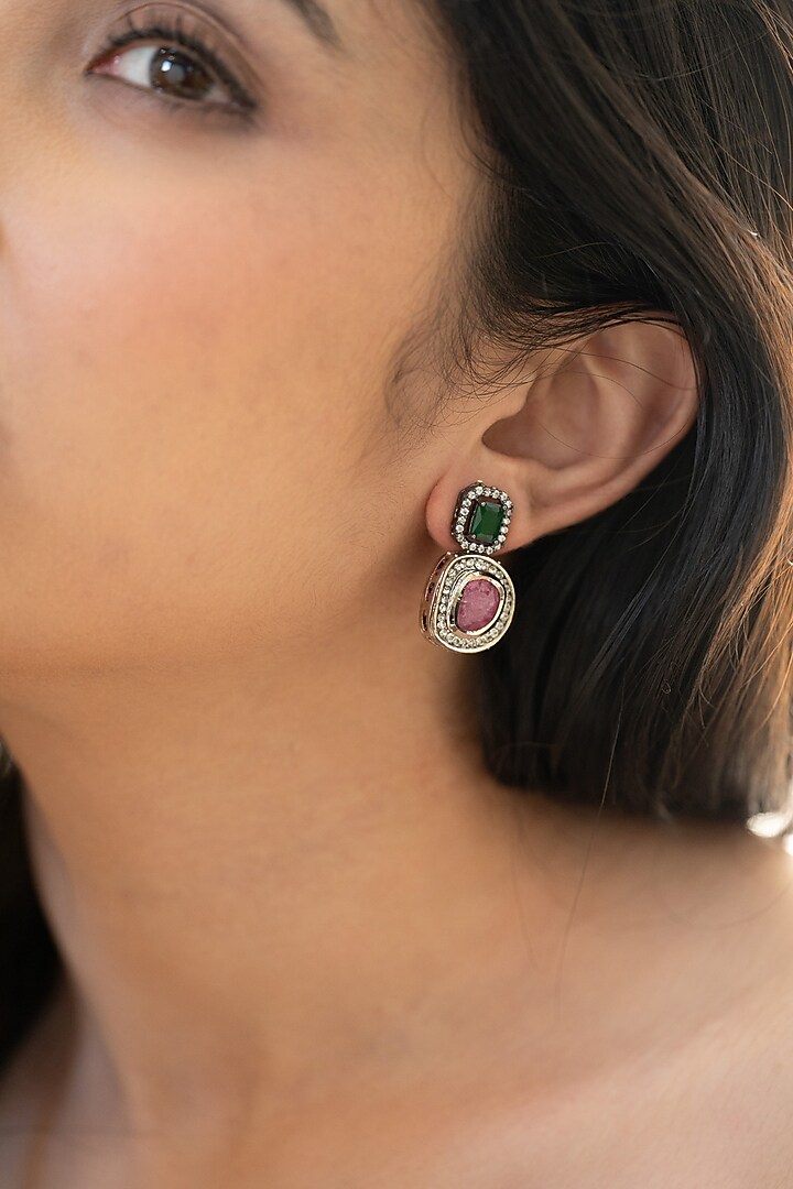 Gold Plated Cubic Zirconia & Purple Stone Layered Necklace Set by Do Taara at Pernia's Pop Up Shop
