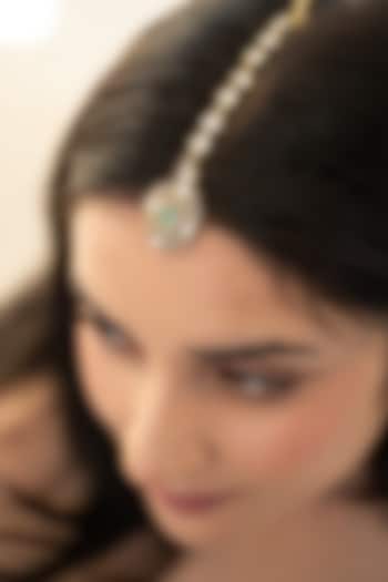 Gold Plated Mint Kundan Polki & Cubic Zirconia Maangtikka by Do Taara at Pernia's Pop Up Shop