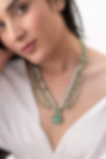 Gold Plated Kundan Polki & Mint Green Fluorite Stone Layered Necklace by Do Taara at Pernia's Pop Up Shop