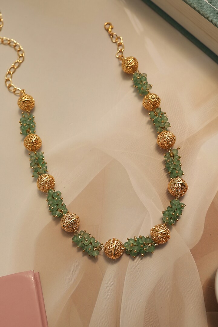 Gold Plated Mint Onyx & Embossed Ball Necklace by Do Taara at Pernia's Pop Up Shop