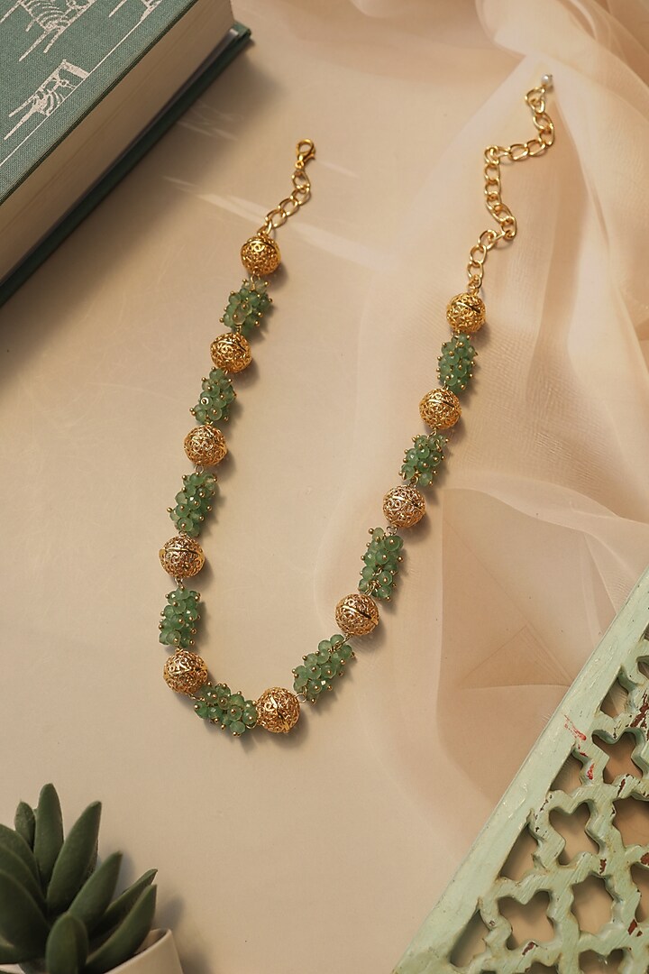 Gold Plated Mint Onyx & Embossed Ball Necklace by Do Taara at Pernia's Pop Up Shop