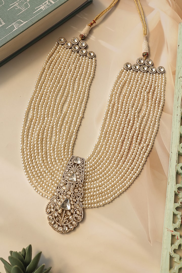Gold Plated Kundan Polki & Pearl Necklace by Do Taara at Pernia's Pop Up Shop