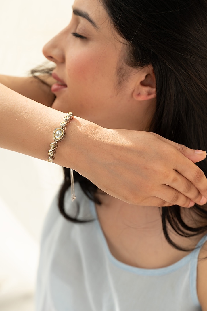 Gold Plated Kundan Polki & Cubic Zirconia Bracelet by Do Taara at Pernia's Pop Up Shop