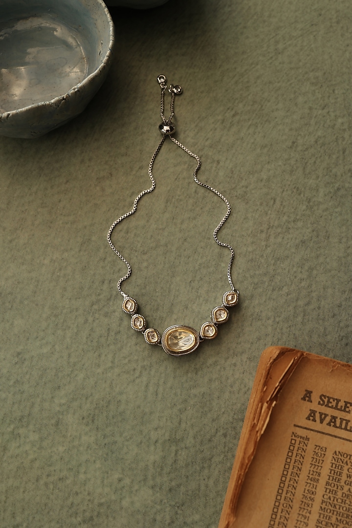 Gold Plated Kundan Polki & Cubic Zirconia Bracelet by Do Taara at Pernia's Pop Up Shop