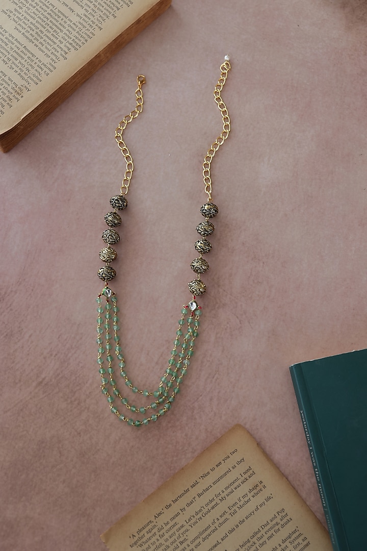 Gold Plated Kundan Polki & Mint Onyx Necklace by Do Taara at Pernia's Pop Up Shop