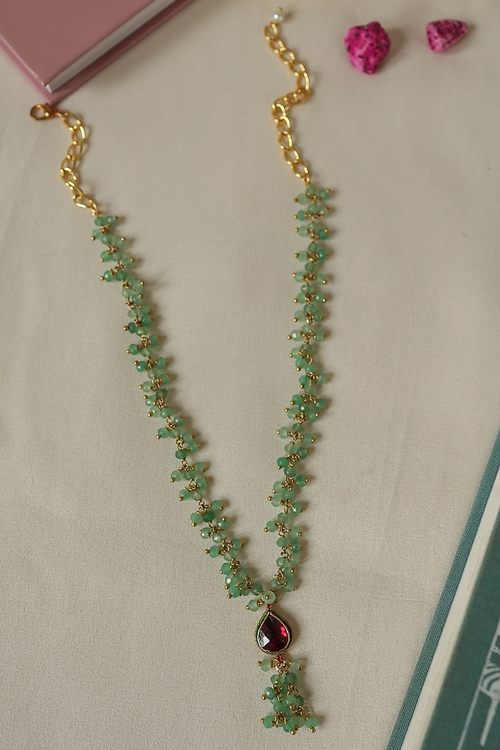 Gold Plated Kundan Polki & Mint Green Onyx Necklace by Do Taara at Pernia's Pop Up Shop