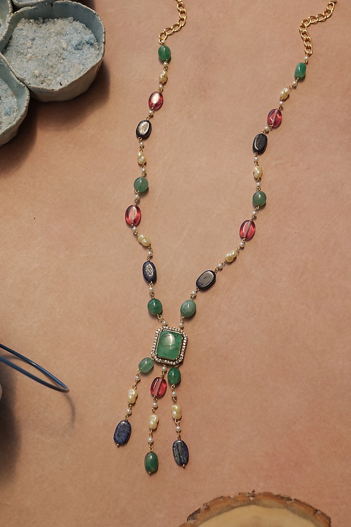 Gold Plated Stone & Pearl Necklace by Do Taara at Pernia's Pop Up Shop