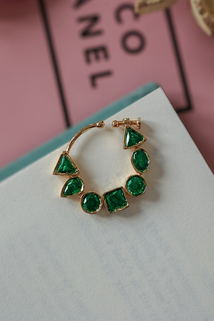 Gold Plated Green Kundan Polki Nosepin by Do Taara at Pernia's Pop Up Shop