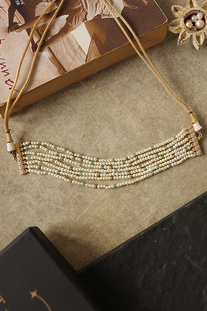 Gold Plated Mint Stone & Pearl Choker Necklace by Do Taara at Pernia's Pop Up Shop