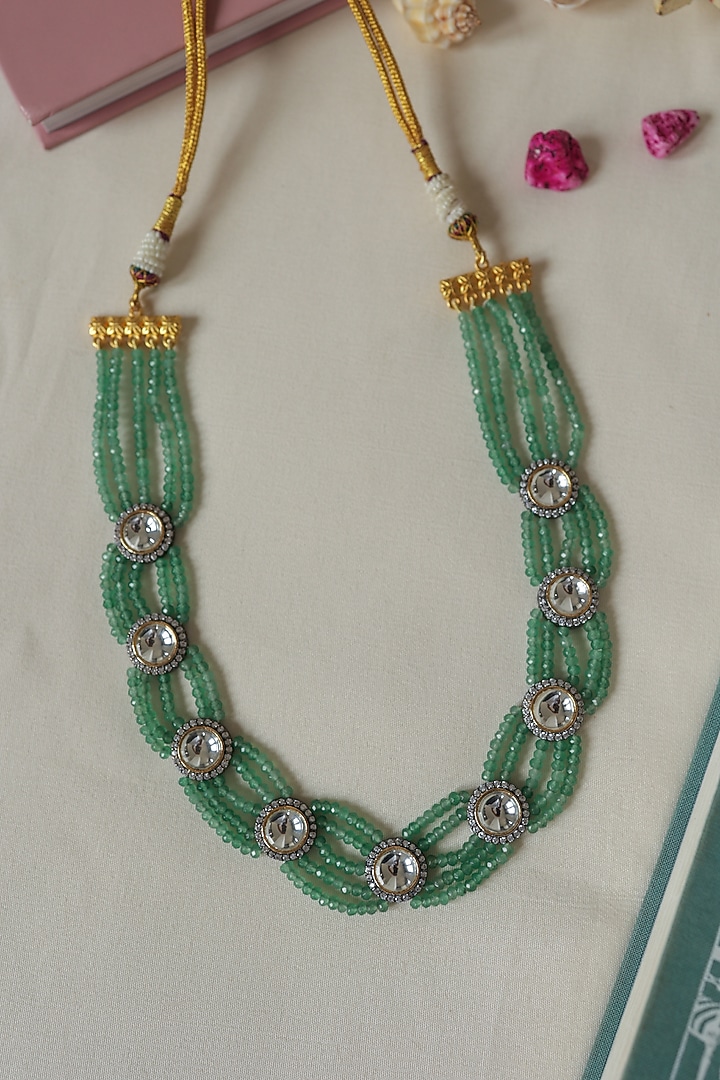 Gold Plated Kundan Polki & Mint Green Onyx Necklace by Do Taara at Pernia's Pop Up Shop