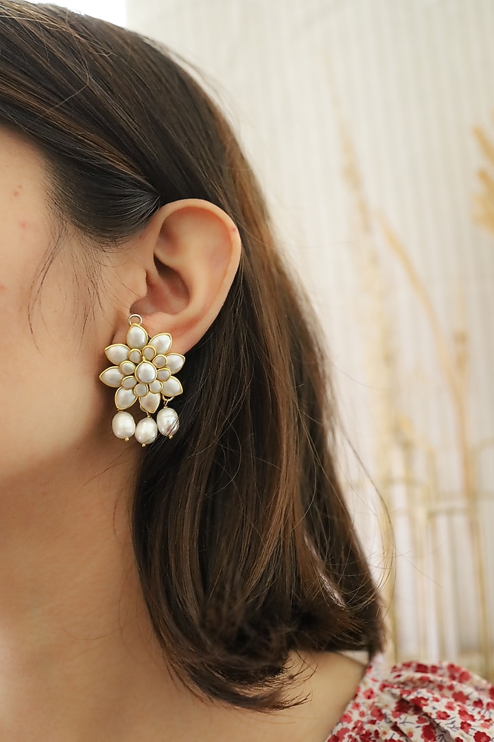 Gold Plated Baroque Pearl Earrings by Do Taara at Pernia's Pop Up Shop