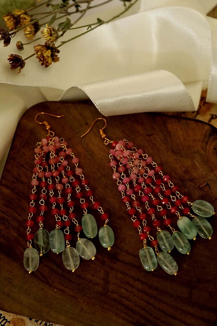 Gold Plated Pastel Pink Stone Earrings by Do Taara at Pernia's Pop Up Shop