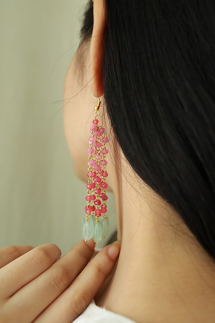 Gold Plated Pastel Pink Stone Earrings by Do Taara at Pernia's Pop Up Shop