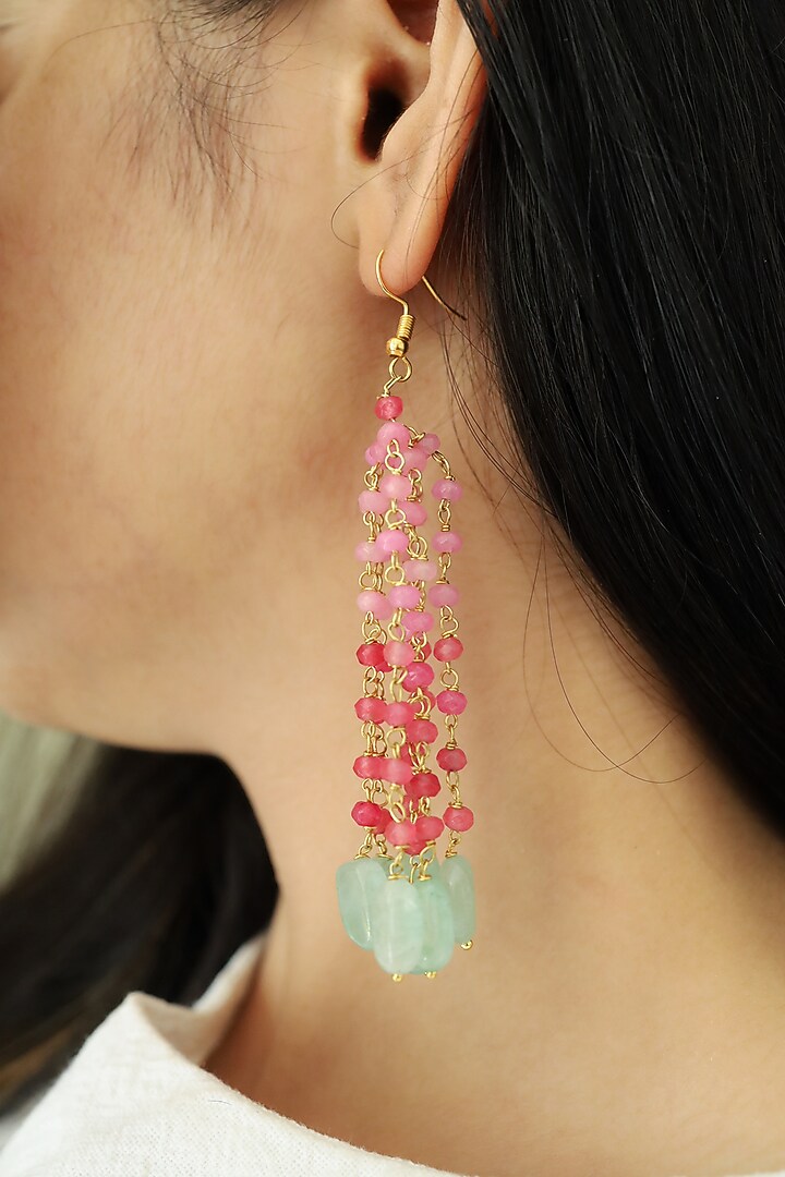 Gold Plated Pastel Pink Stone Earrings by Do Taara at Pernia's Pop Up Shop