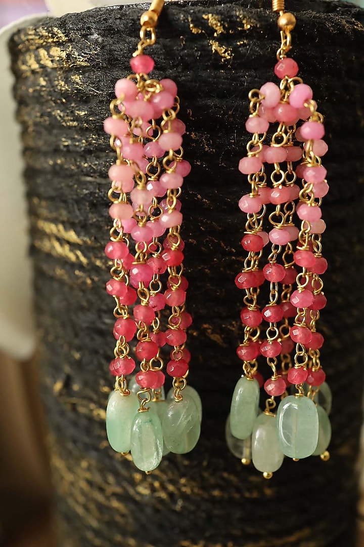 Gold Plated Pastel Pink Stone Earrings by Do Taara at Pernia's Pop Up Shop