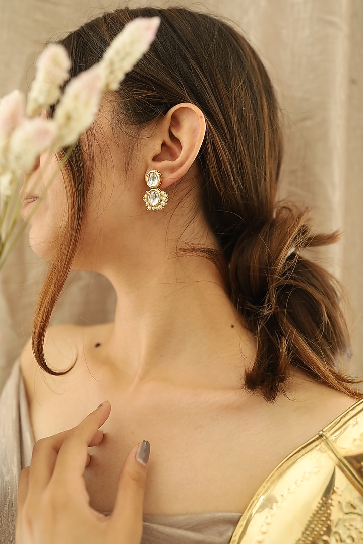 Gold Plated Kundan Polki Earrings by Do Taara at Pernia's Pop Up Shop