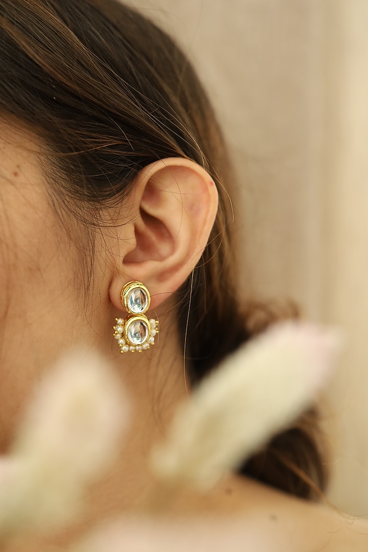 Gold Plated Kundan Polki Earrings by Do Taara at Pernia's Pop Up Shop