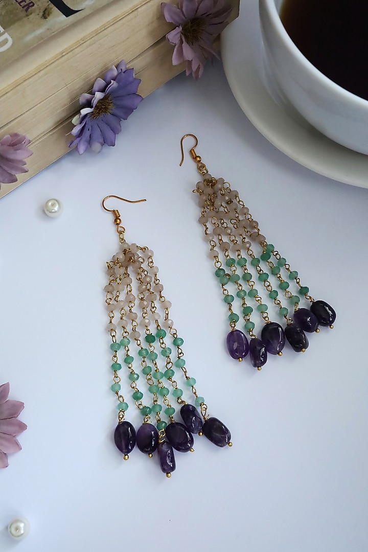 Gold Plated Earrings With Natural Stones by Do Taara at Pernia's Pop Up Shop