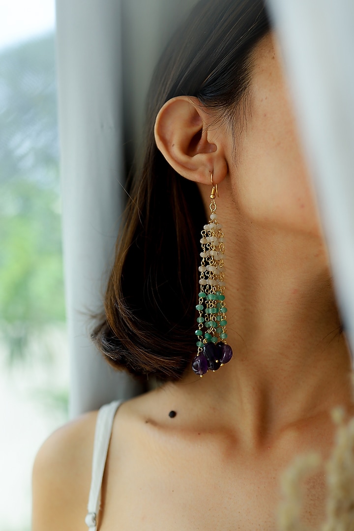 Gold Plated Earrings With Natural Stones by Do Taara at Pernia's Pop Up Shop