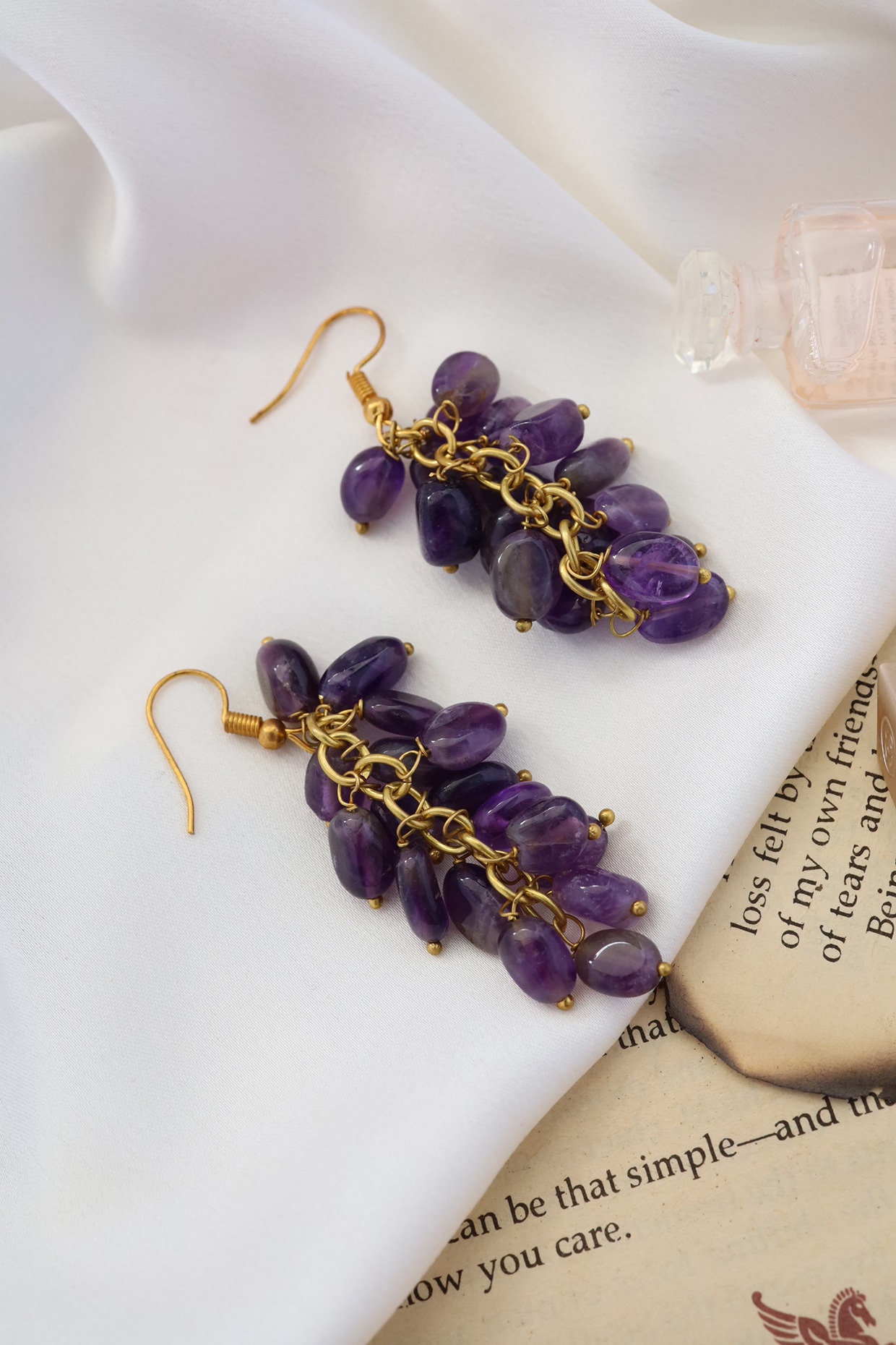 Purple Stone diamond Pearl Danglers Earrings | Gemzlane