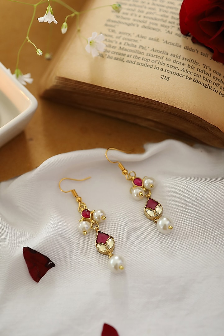 Gold Plated Kundan & Pearl Earrings by Do Taara