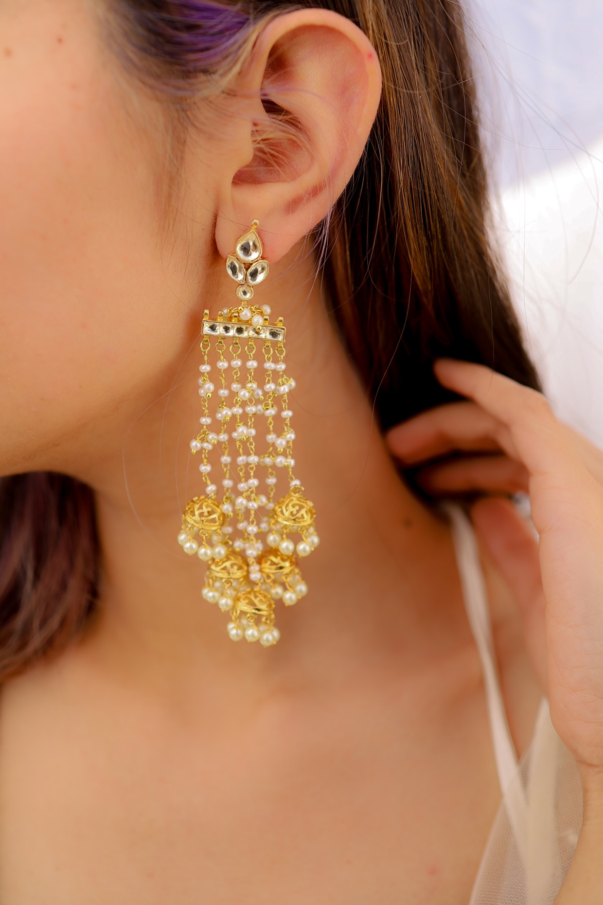 Gold plated online kundan earrings