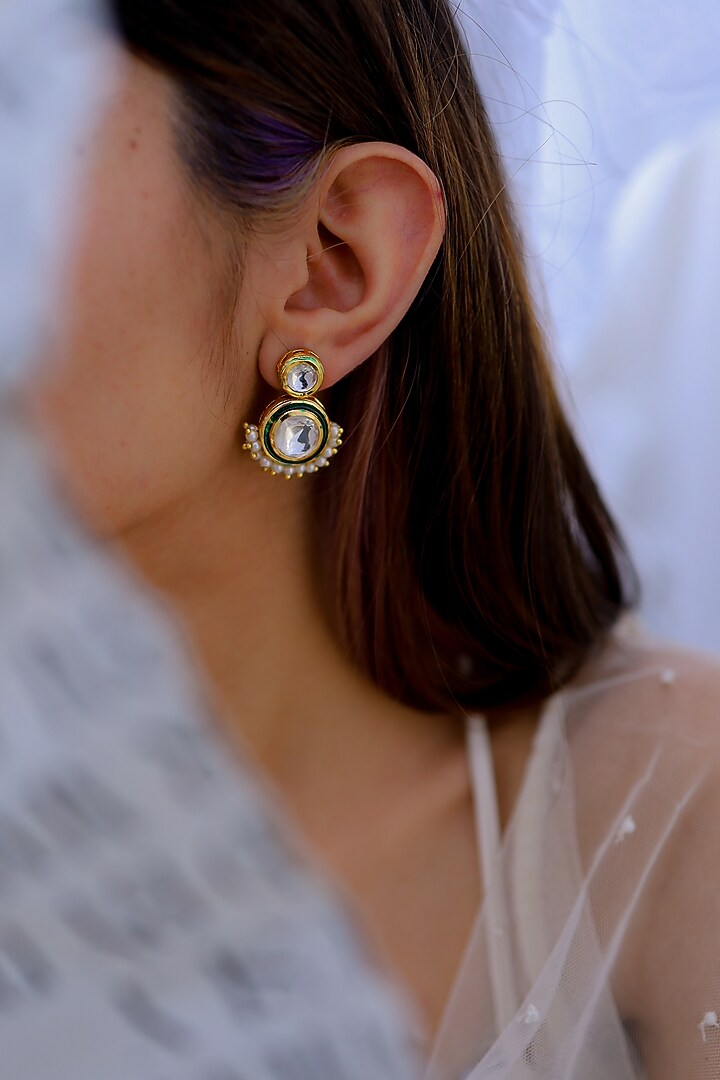 Gold Plated Kundan Earrings With Pearls by Do Taara at Pernia's Pop Up Shop