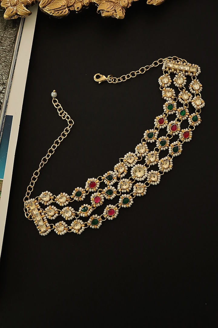Gold Plated Choker Necklace With Pearls Design by Do Taara at Pernia's