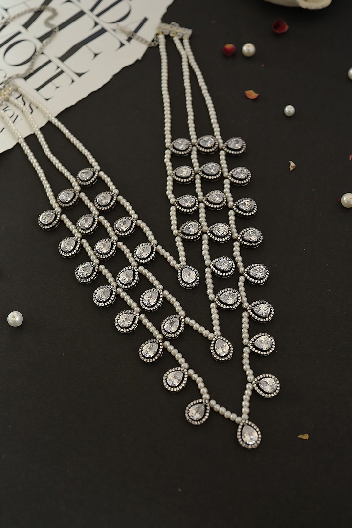 White Rhodium Finish Layered Necklace by Do Taara at Pernia's Pop Up Shop