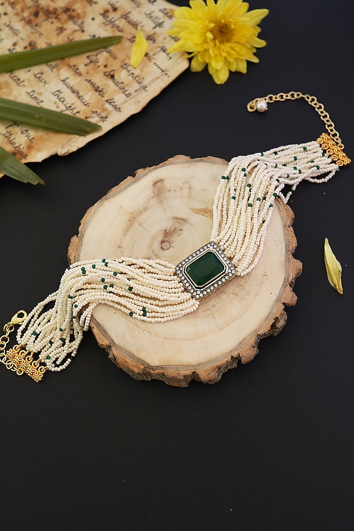 Gold Plated Green Stone Choker Necklace by Do Taara
