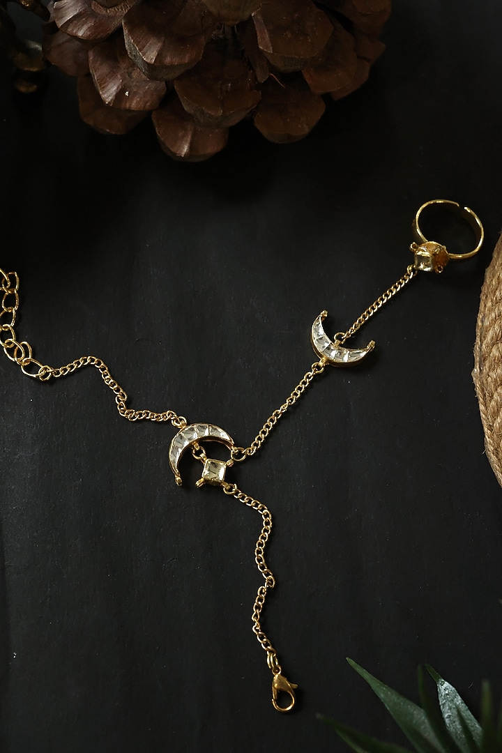 Gold Finish Kundan Polki Haathphool by Do Taara at Pernia's Pop Up Shop