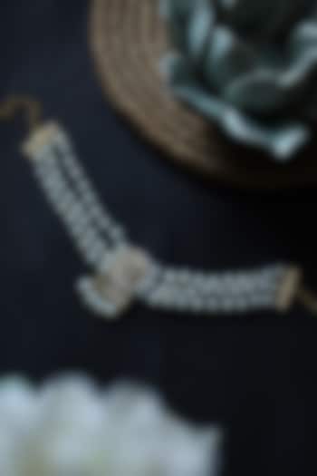 Gold Finish Kundan Polki & Pearl Choker Necklace by Do Taara at Pernia's Pop Up Shop