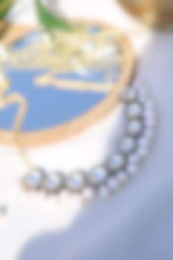 Gold Finish Zircon & Pearl Choker Necklace by Do Taara at Pernia's Pop Up Shop