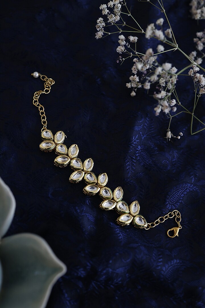 Gold Finish Kundan Polki Bracelet by Do Taara at Pernia's Pop Up Shop