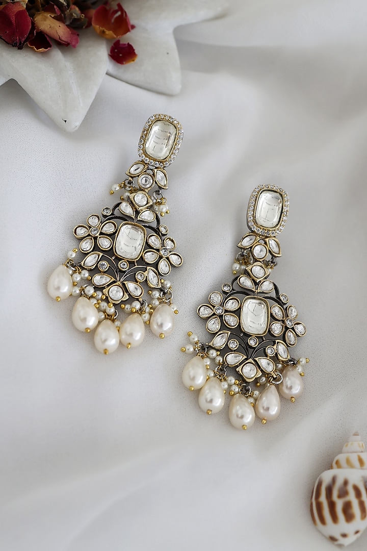 Gold Finish Kundan Polki Dangler Earrings by Do Taara at Pernia's Pop Up Shop