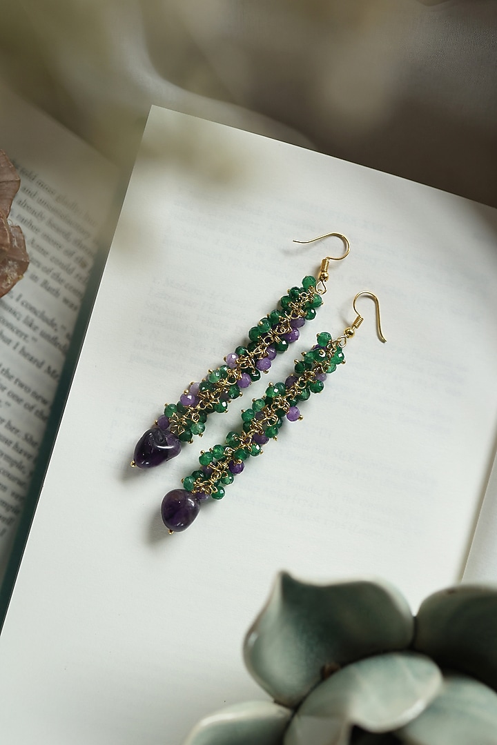 Gold Finish Onyx & Natural Stone Dangler Earrings by Do Taara at Pernia's Pop Up Shop