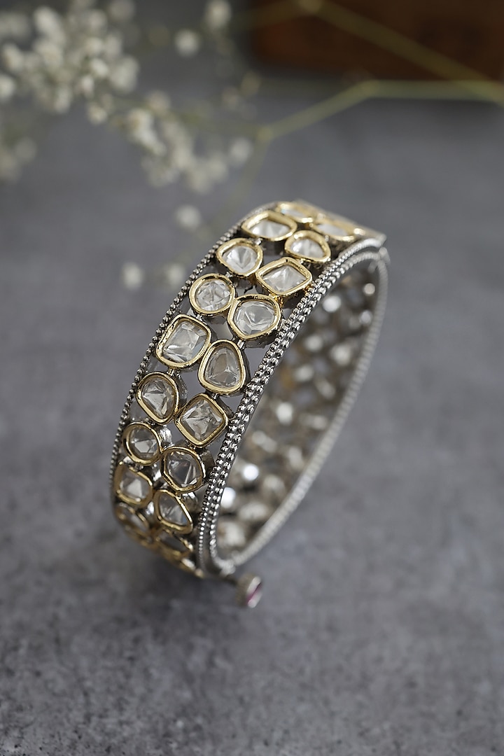 Black Rhodium Finish Kundan Polki Bangle by Do Taara at Pernia's Pop Up Shop