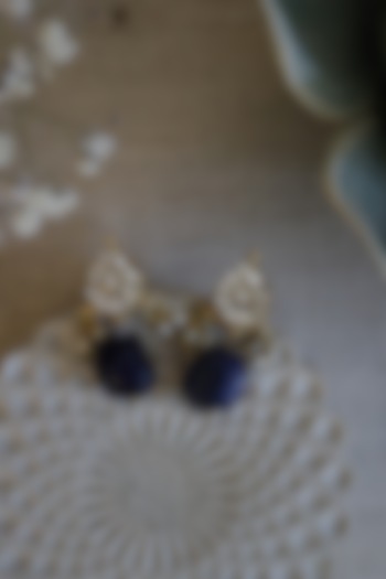 Gold Finish Agate & Kundan Polki Dangler Earrings by Do Taara at Pernia's Pop Up Shop