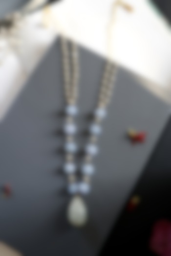 Gold Finish Onyx Stone & Pearl Pendant Necklace by Do Taara at Pernia's Pop Up Shop