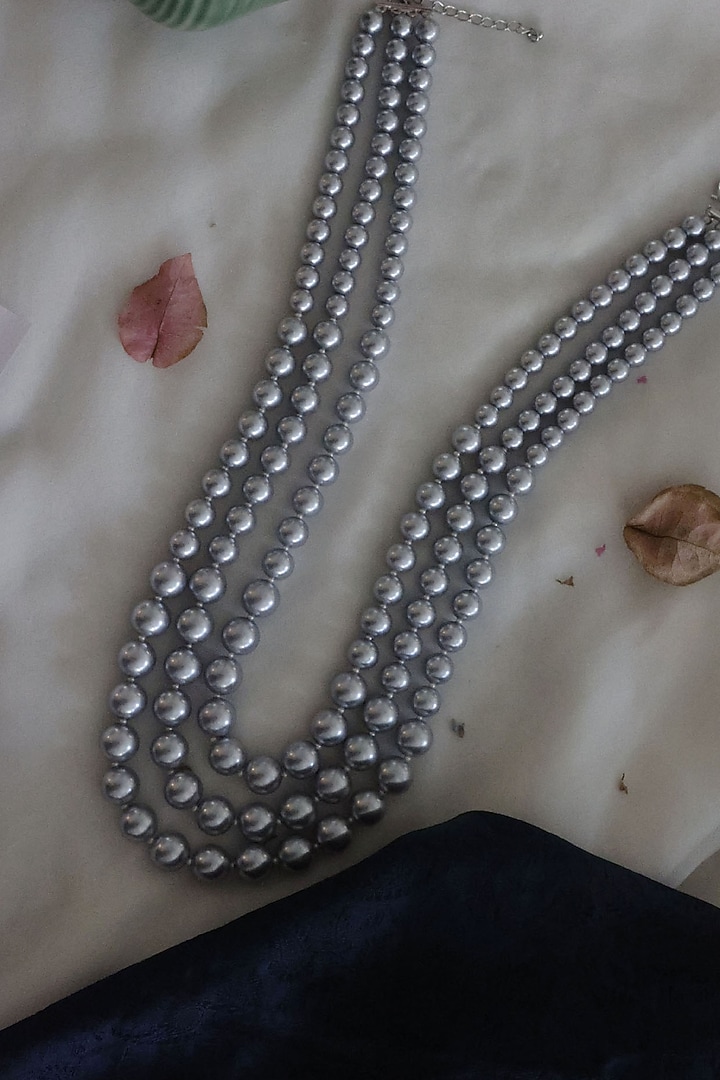 Gold Finish Grey Pearl Layered Necklace by Do Taara at Pernia's Pop Up Shop