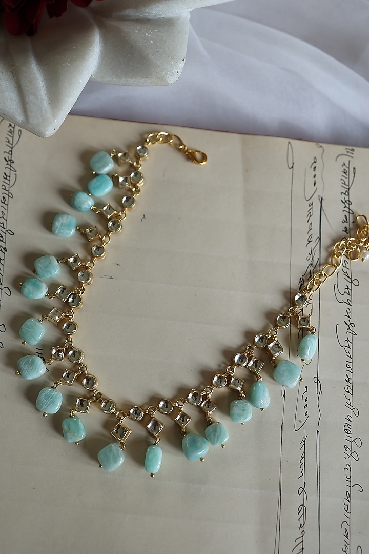 Gold Finish Kundan Polki & Pearl Necklace by Do Taara at Pernia's Pop Up Shop