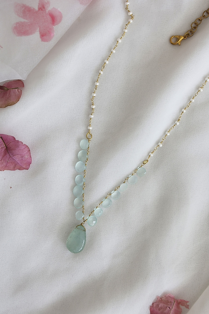 Gold Plated Mint Green Stone Necklace by Do Taara at Pernia's Pop Up Shop