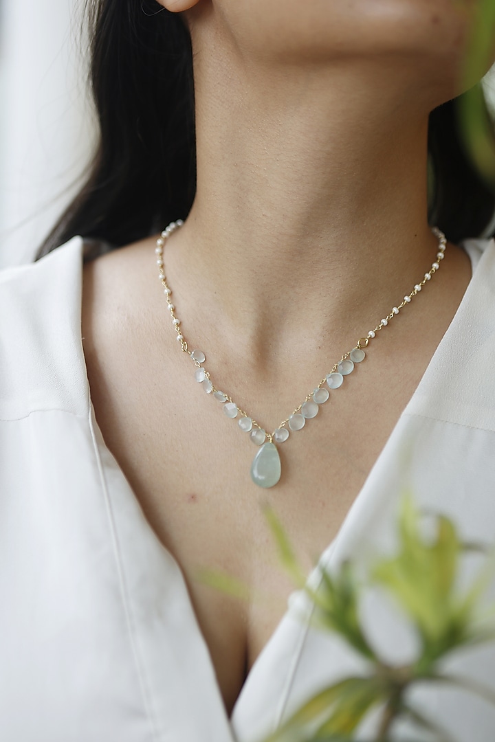Gold Plated Mint Green Stone Necklace by Do Taara at Pernia's Pop Up Shop