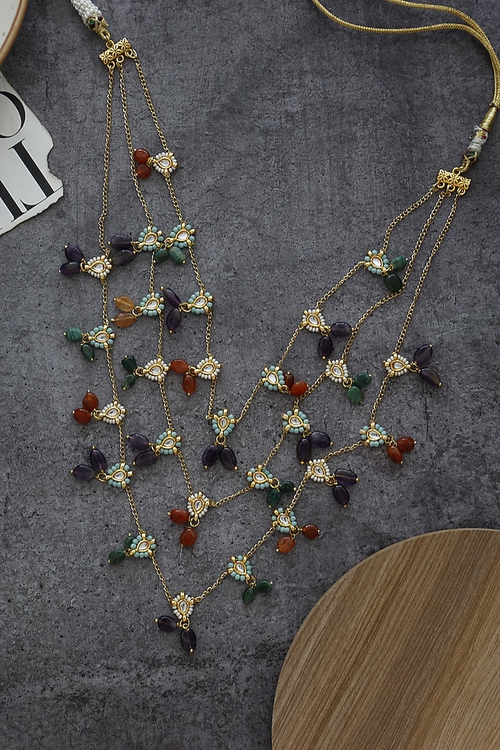 Gold Plated Multi-Layered Kundan Polki Necklace by Do Taara at Pernia's Pop Up Shop
