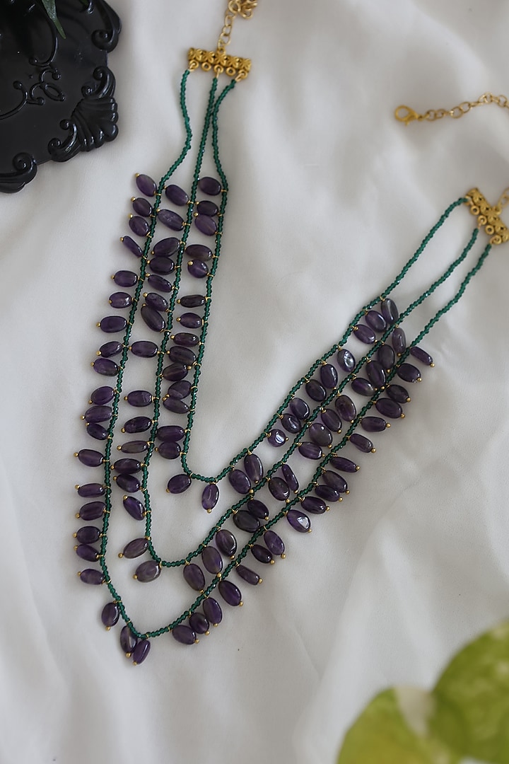 Gold Plated Multi-Layered Necklace With Purple Stones by Do Taara at Pernia's Pop Up Shop