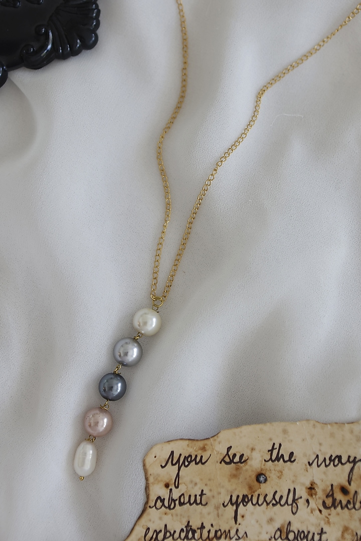 Gold Plated Pendant Choker Necklace With Pearls by Do Taara at Pernia's Pop Up Shop
