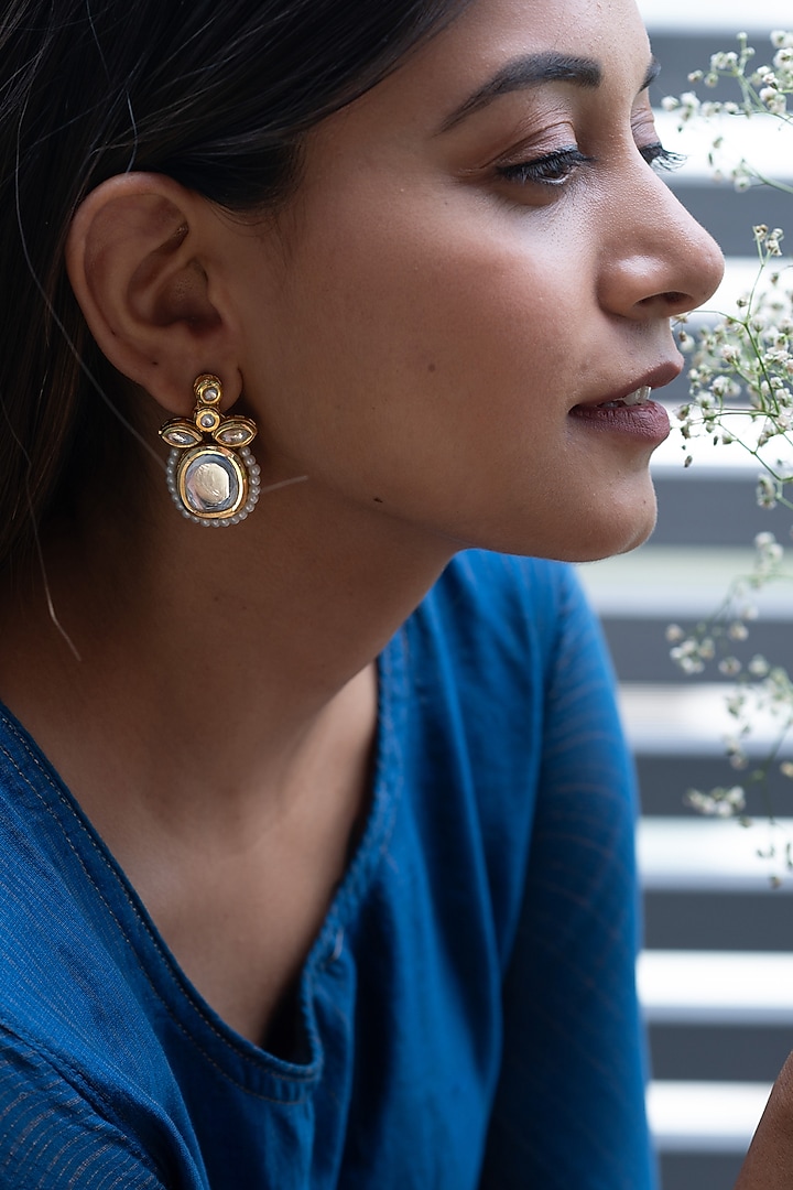 Gold Plated Kundan & Pearl Earrings by Do Taara at Pernia's Pop Up Shop