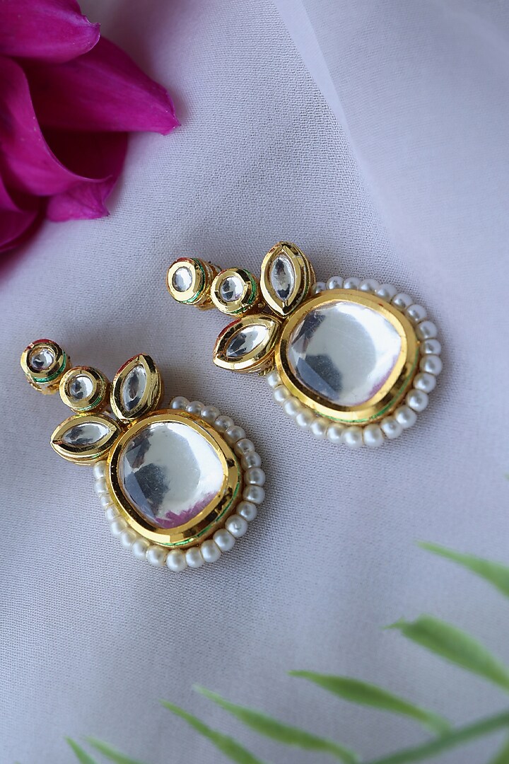 Gold Plated Kundan & Pearl Earrings by Do Taara at Pernia's Pop Up Shop