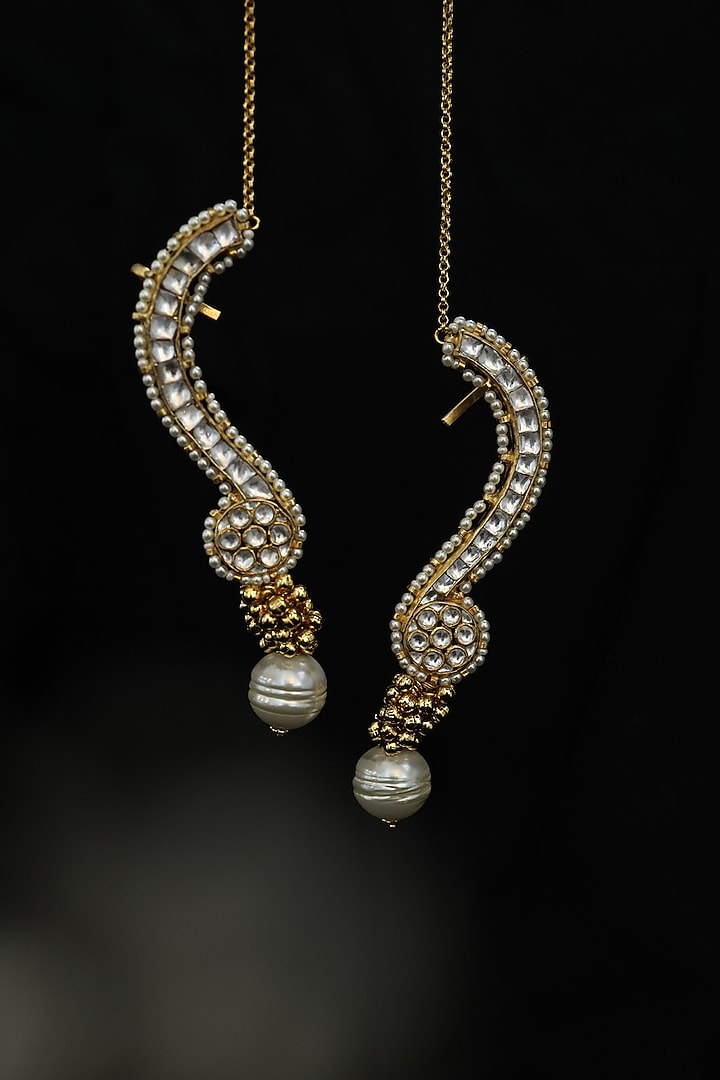 Gold Plated Kundan & Pearl Dangler Earrings by Do Taara at Pernia's Pop Up Shop