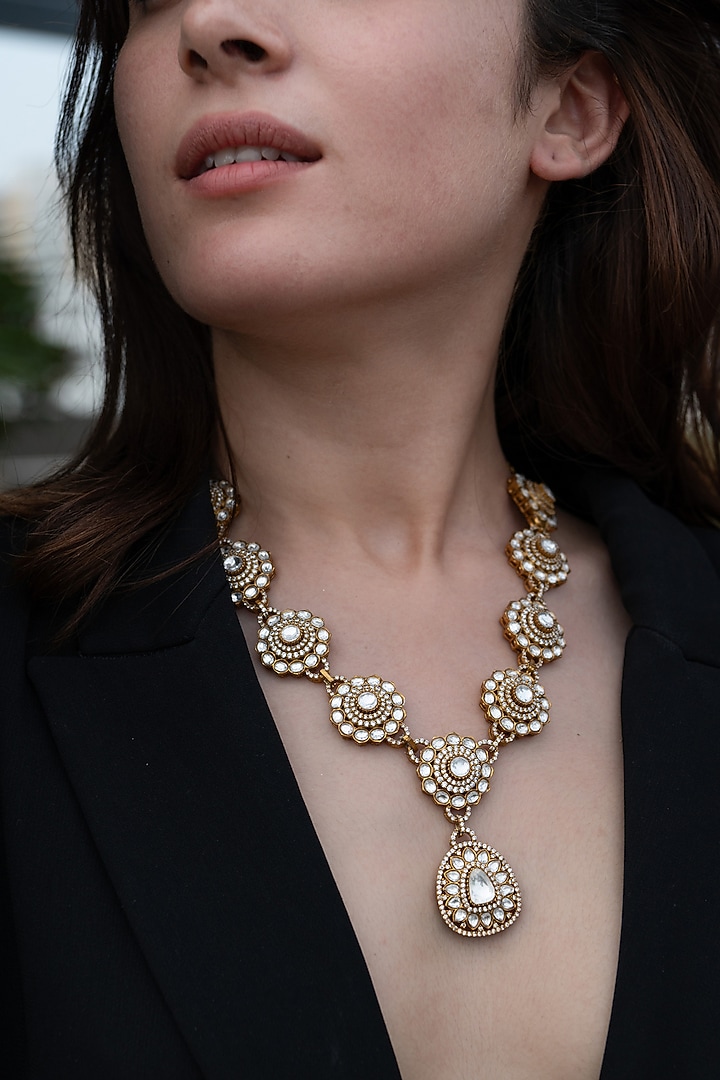 Gold Plated Polki Necklace Set by Do Taara at Pernia's Pop Up Shop